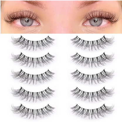 5 Pares de pestañas de ojo de gato con aspecto natural y tenues