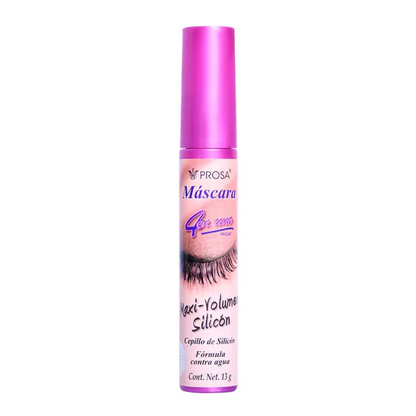 Mascara de Pestañas Maxi Volumen Silicon 4 en 1 Rosa Prosa